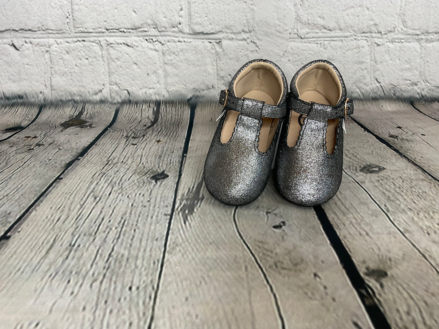 Black Sparkle T Bar Shoes