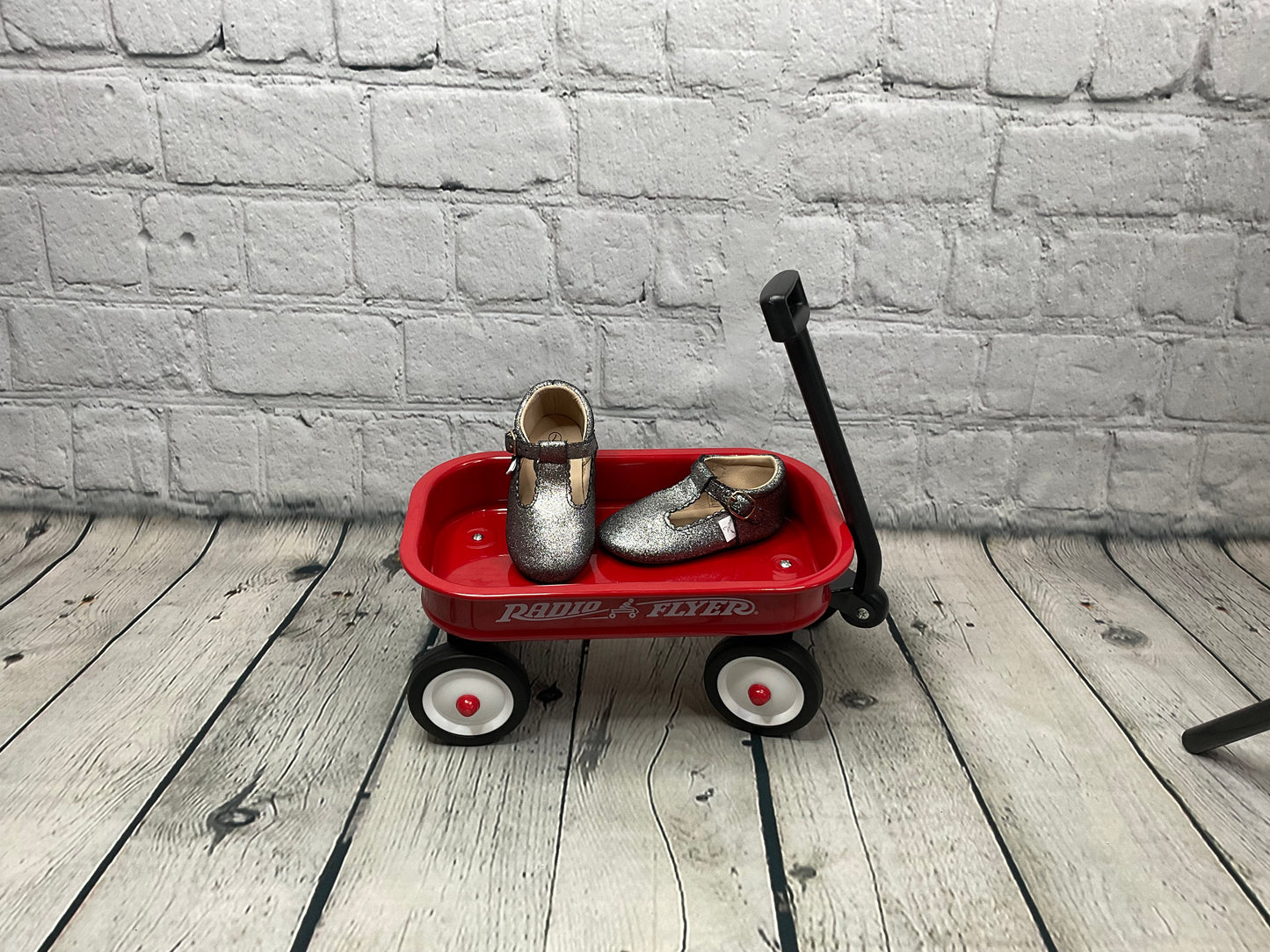 Black Sparkle T Bar Shoes